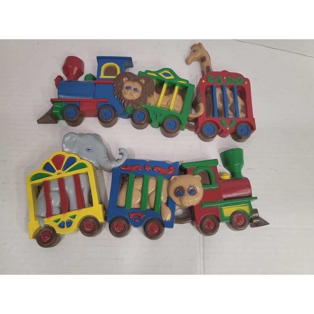vintage burwood plastic wall circus Animal train set of two